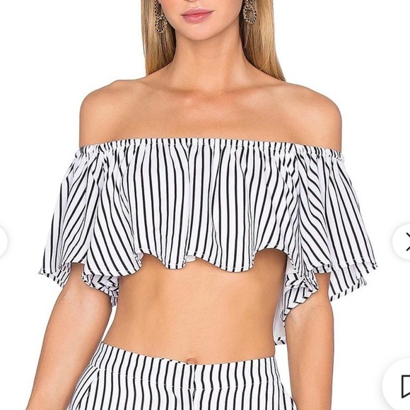 House of Harlow Bree crop top Black and White ruffle stripped off shoulder small - Picture 11 of 11